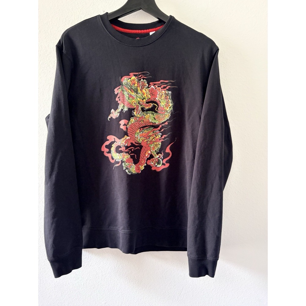Robert Graham Sweatshirt Mens Medium Black Dragon Graphic Pullover Classic Fit